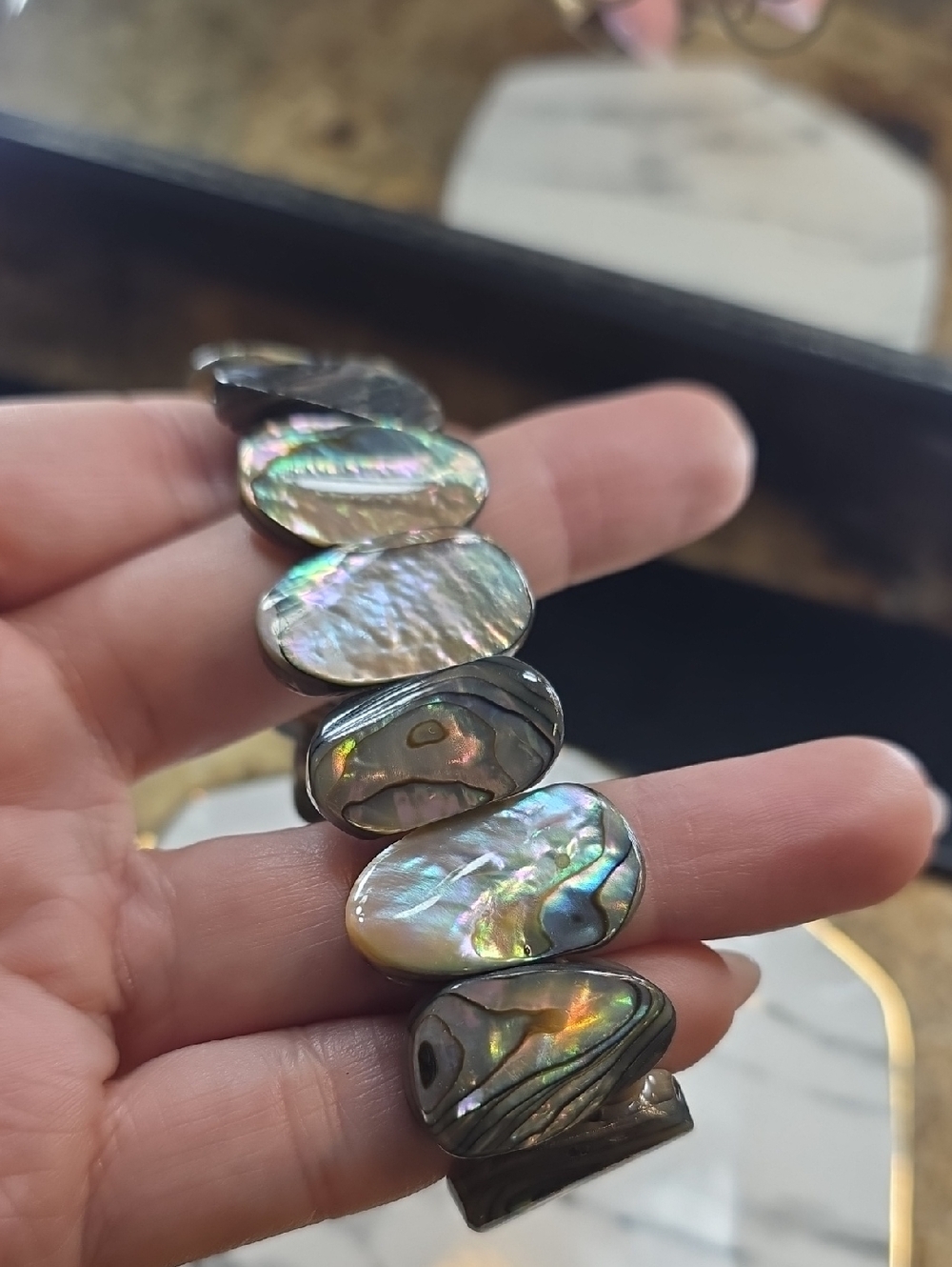 Iridescent Abalone Shell Stretch Bracelet - Multicolor